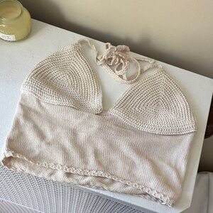 Zara Beige Crochet Crop Top